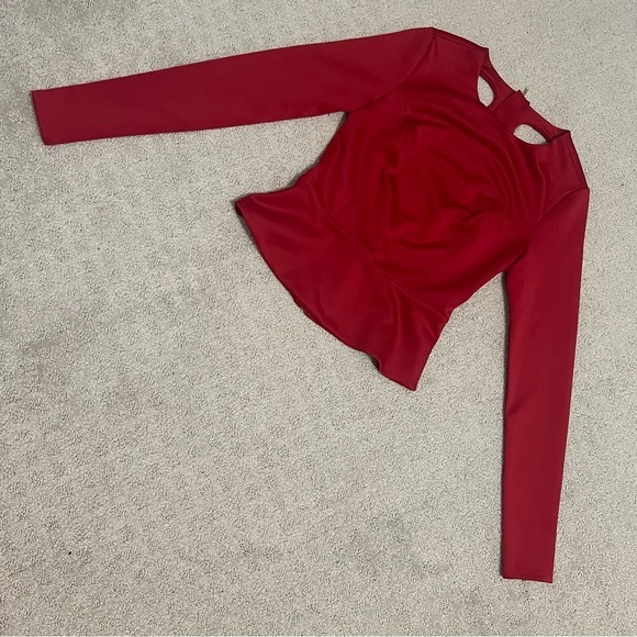 MARCIANO Red Long Sleeve Peplum Open Cut Out Back Blouse | XS - Picture 2 of 7